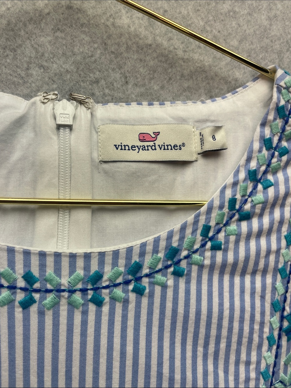 Vineyard Vines Pop Embroidered Floral Striped Shift Dress in Blue and White - Picture 4 of 7
